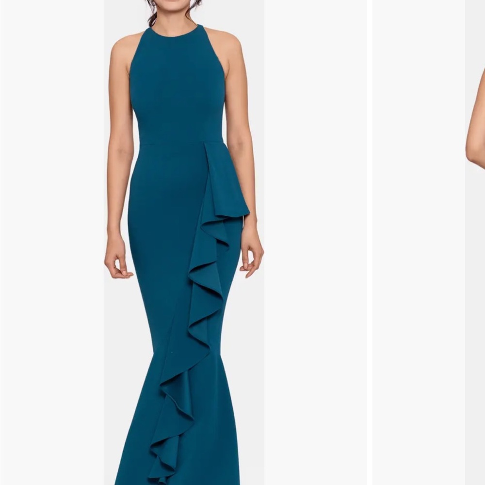 Formal gown, teal color.